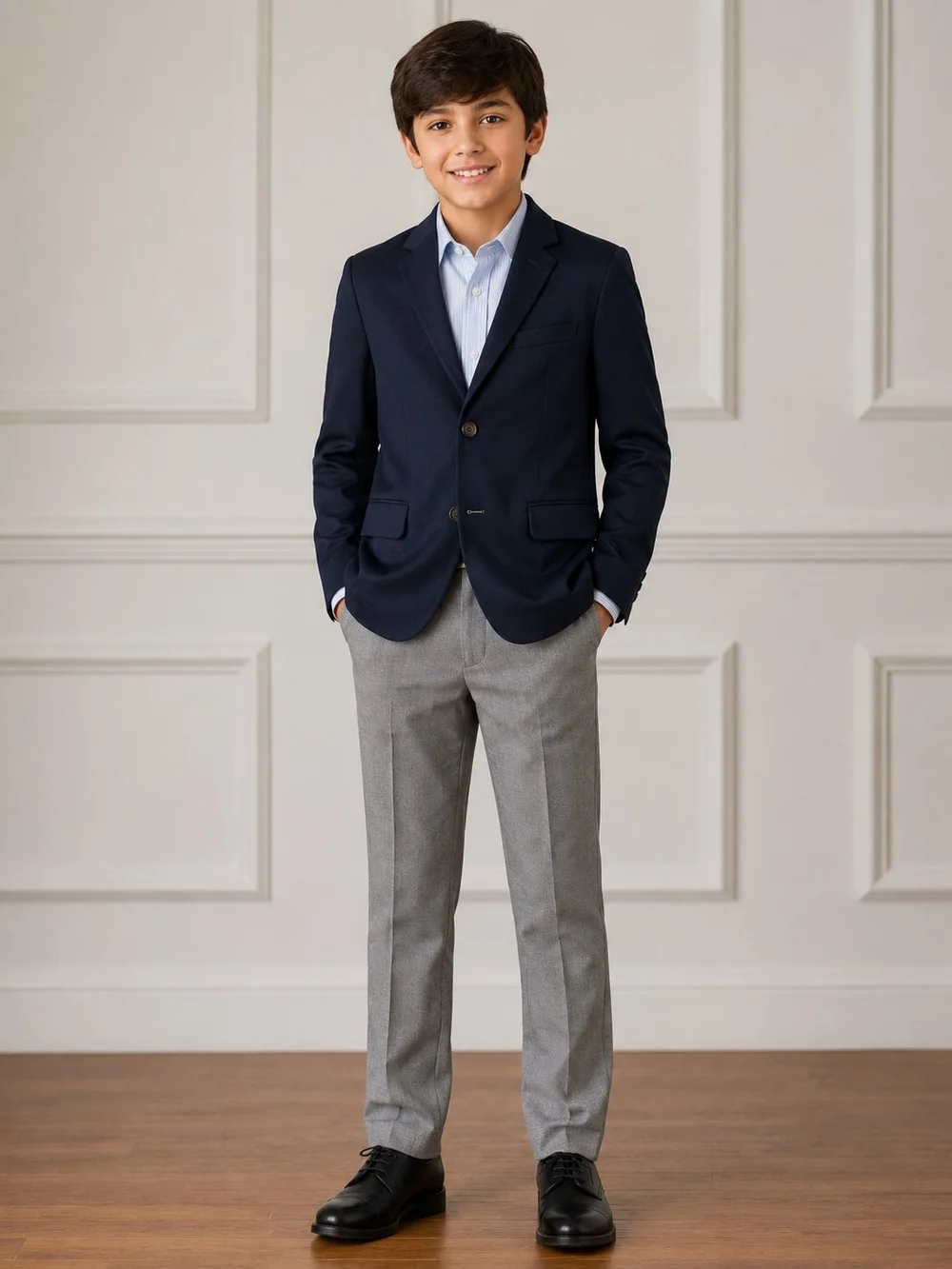 Crewcuts Boys' Navy Two-Button Blazer And Gray Pants